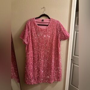 Pink sequin tshirt dress